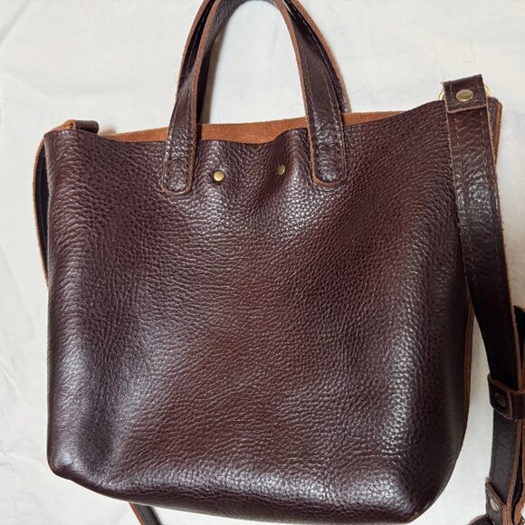Portland Leather Goods Coldbrew Brown Pebble Convertible Crossbody Mini Tote - Picture 12 of 12